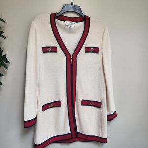 St. John Cream and Red Trim Blazer